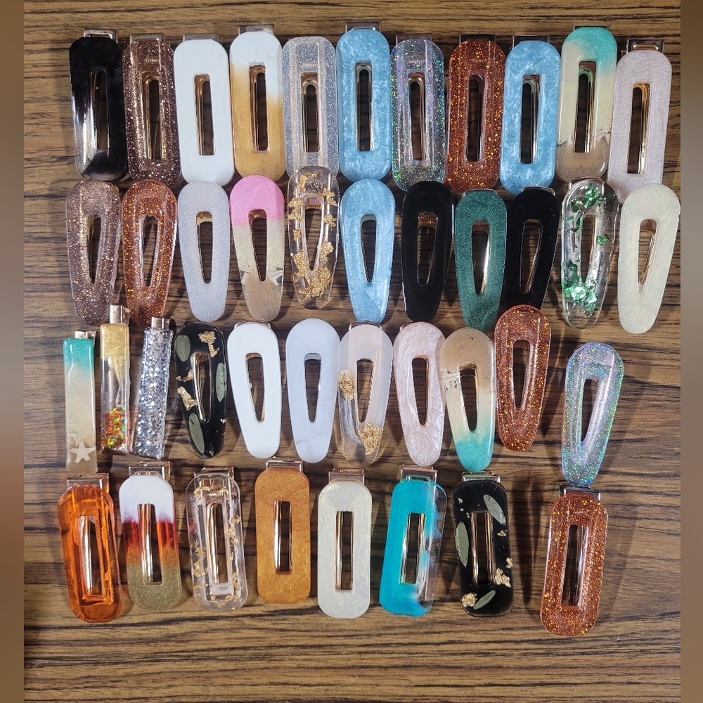 Large lot of handmade resin hair clips